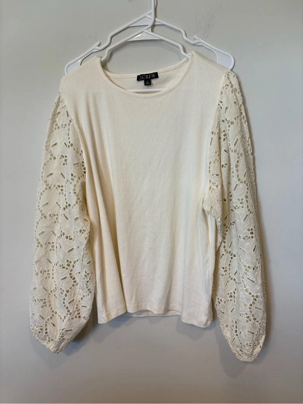 J crew Cream Eyelet Puff-Sleeve Top Long Sleeve Cotton 2x